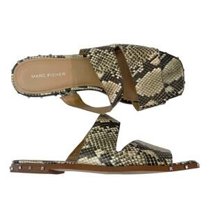 Marc Fisher Jaylin Sandal Size 10 Snakeskin Double Strap Flats Square Toe Studs